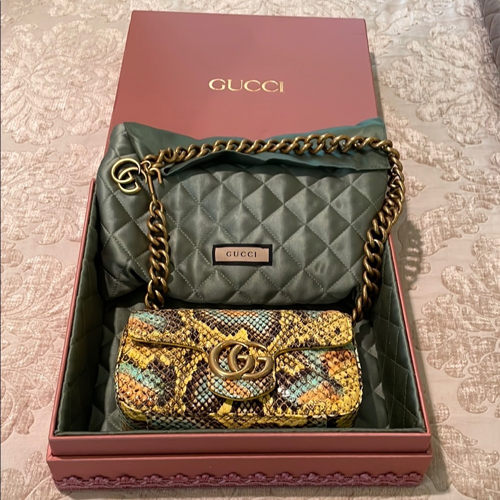 Gucci Multicolor Yellow Python Small Shoulder Bag… - image 1